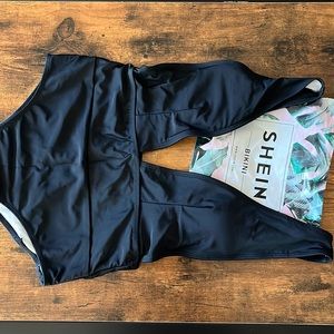 Black Plunging One Piece Swim Suit
